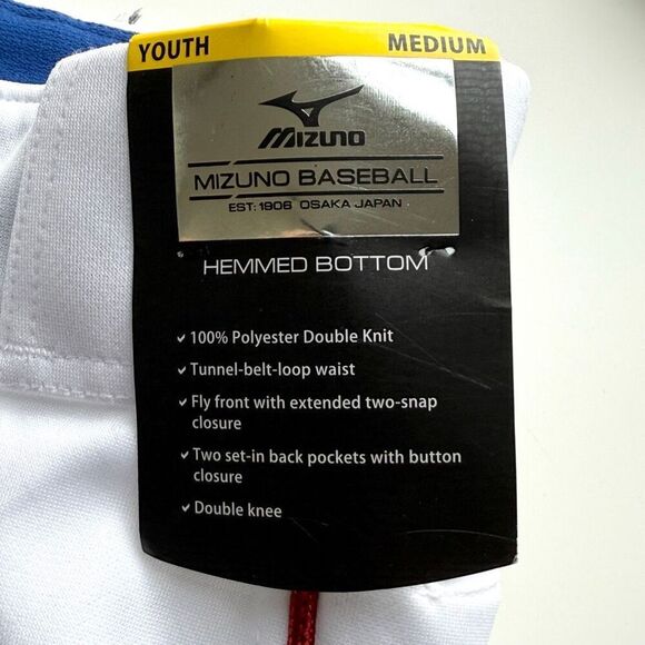 Mizuno Youth Select White Piped Baseball Pants Red Piping Straight Leg - Kids US - Picture 5 of 11